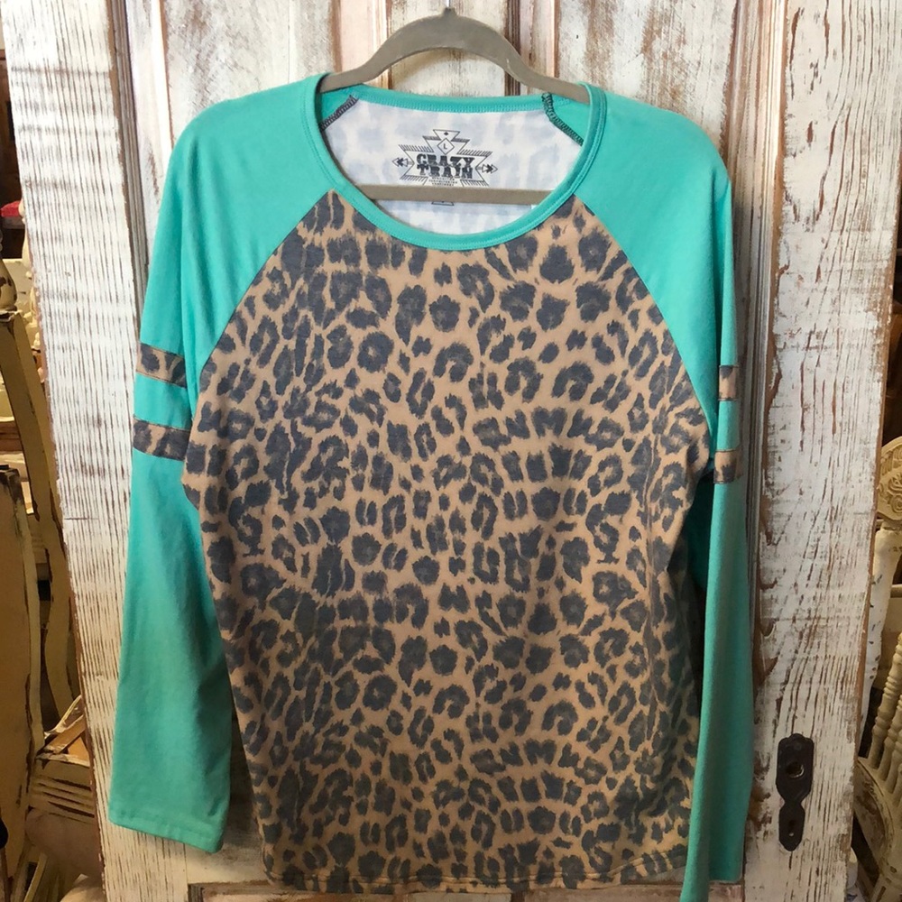Turquoise and Leopard Top